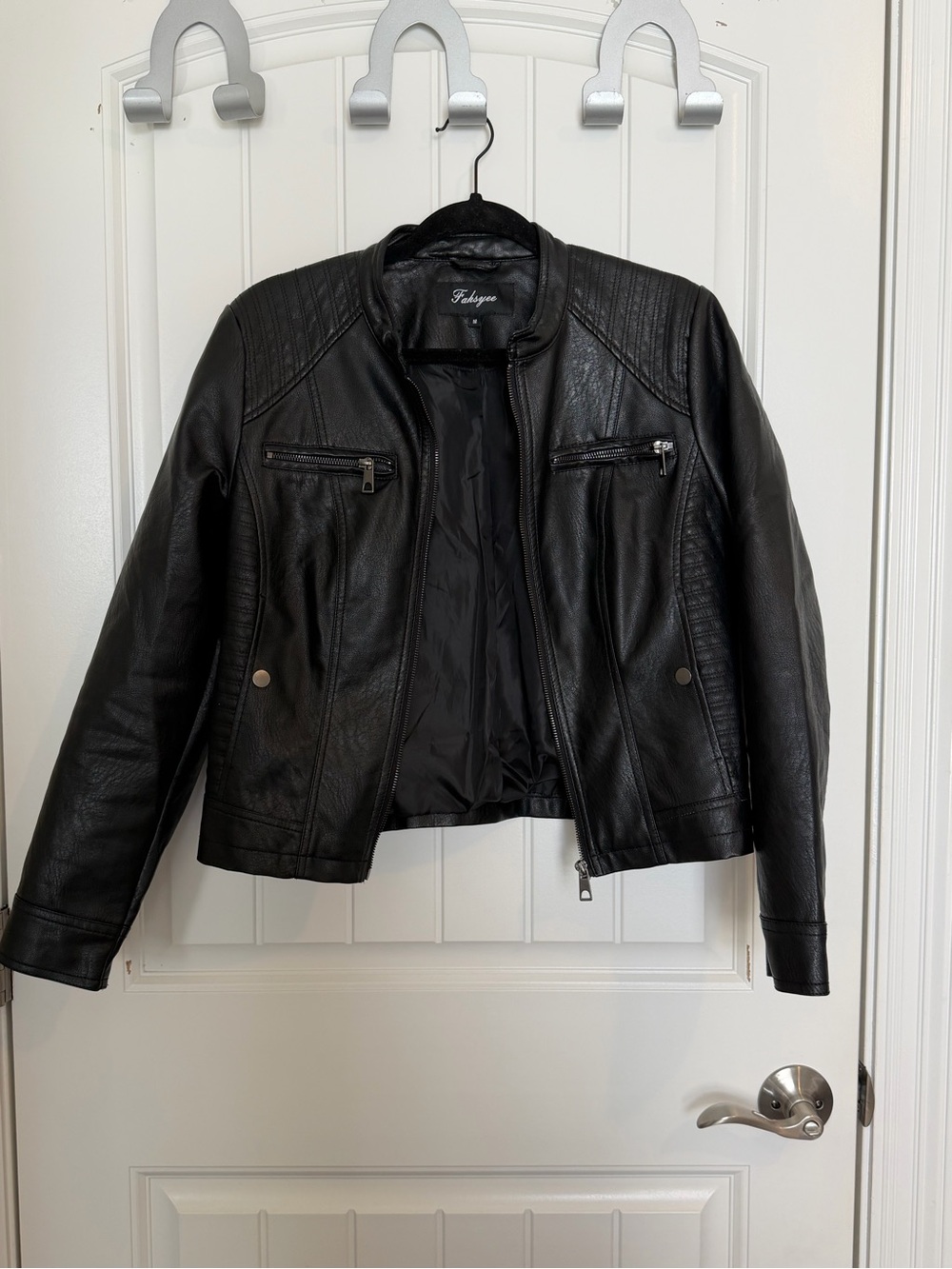 Black Women's Faux Leather Moto Jacket
